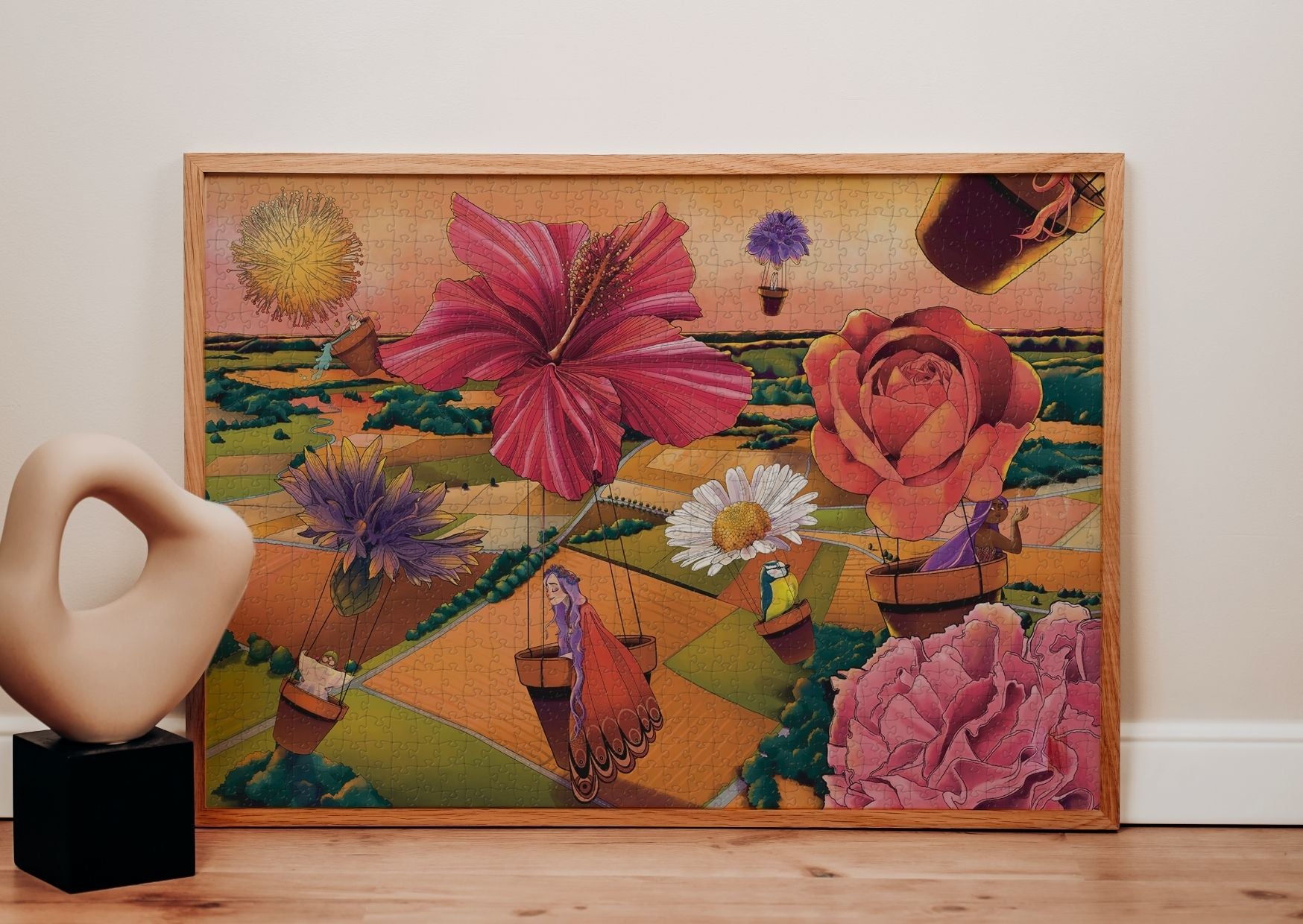Puzzle 1000 pièces adulte champs montgolfières fées et magie mésange loisir créatif activité en famille